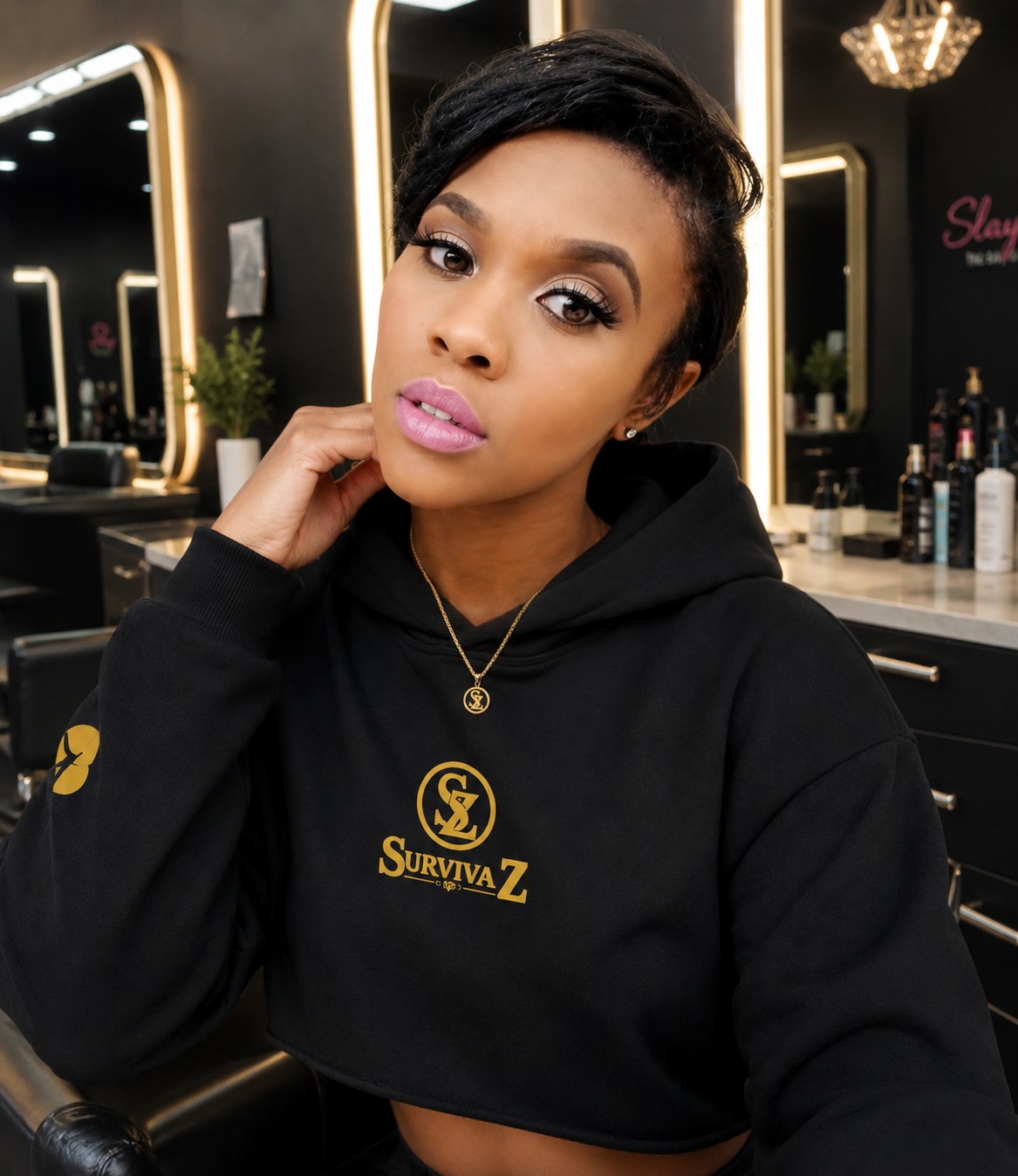 Blk & Gold Crop Hoodie